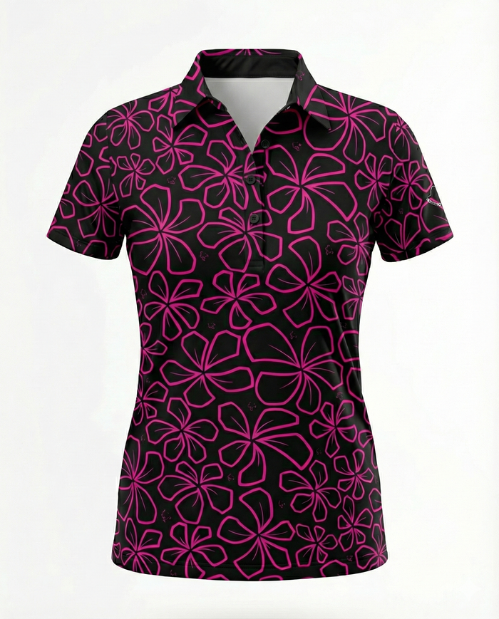 "Mini Retro" Black Neon - OGA Women's Polo - Black / Pink