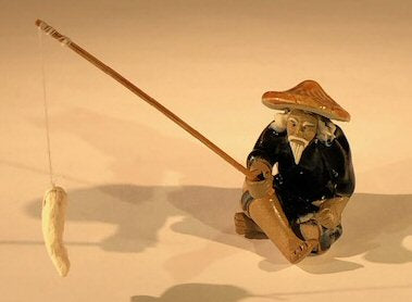 Miniature Ceramic Glazed Fisherman Figurine-Blue-Medium- 1.75