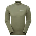Montane Mens Dart XT Zip Neck Long Sleeved Thermal Top in olive green, ideal for alpine layering and cold-weather activewear performance. Caper from  John Bull Clothing