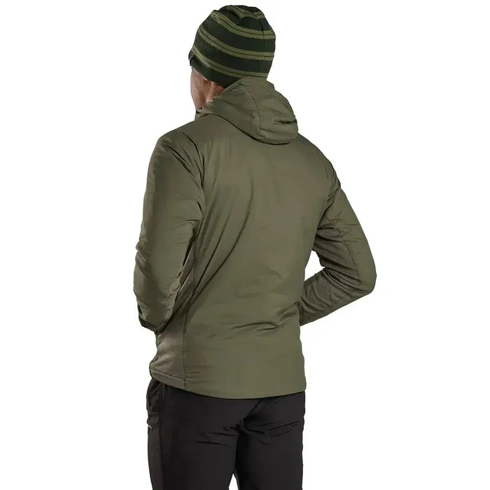 Rear view of Montane Mens Sirocco Hooded Insulated Jacket in green, highlighting hood and back panel construction.  from  John Bull Clothing