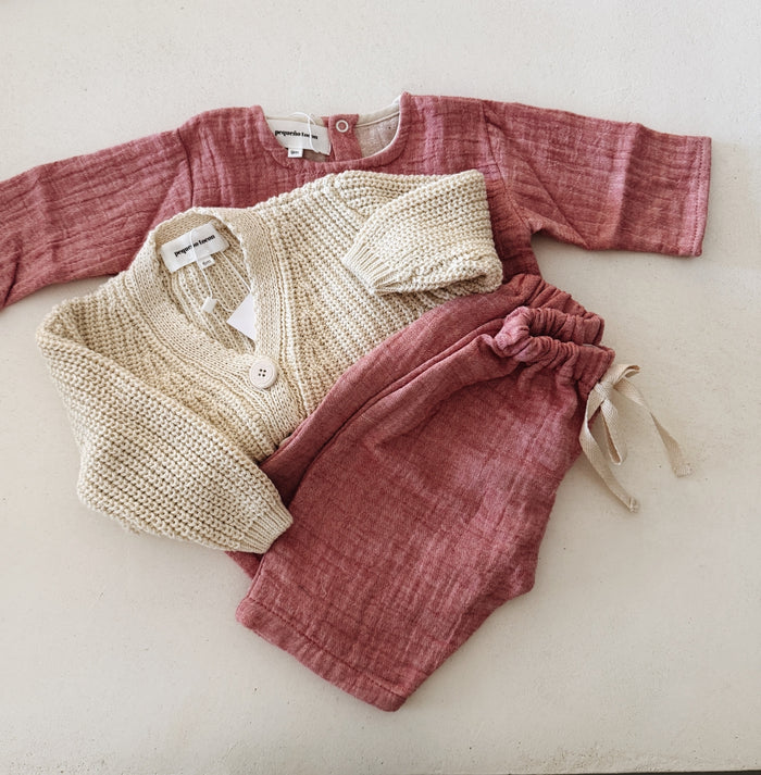 MUSLIN BAGGY PANTS MELANGE RED - BABY