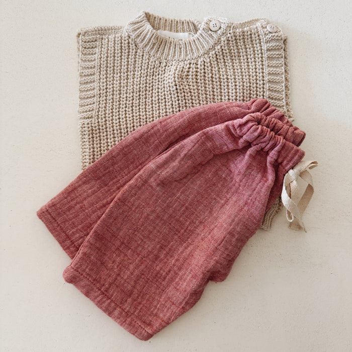 MUSLIN BAGGY PANTS MELANGE RED - BABY