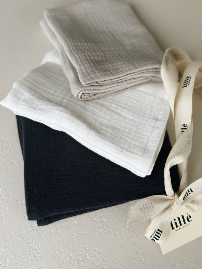 MUSLIN CLOTHS 3 PACK - giftset charcoal
