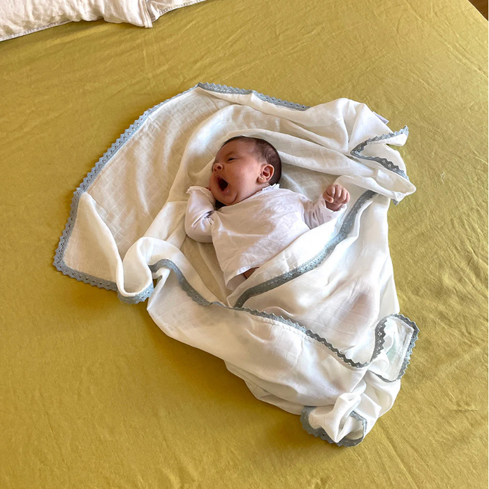 Muslin cotton blanket duo pack - Blue & Beige
