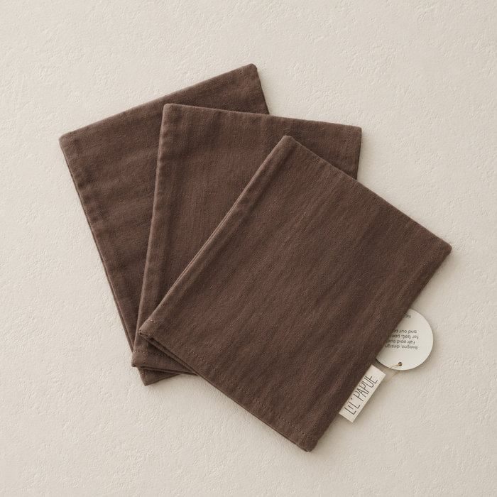 MUSLIN WASHAND BRUIN - set van 3