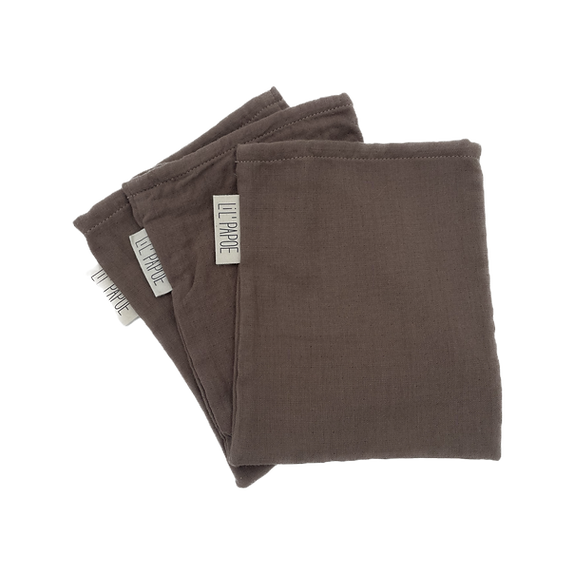 MUSLIN WASHAND BRUIN - set van 3