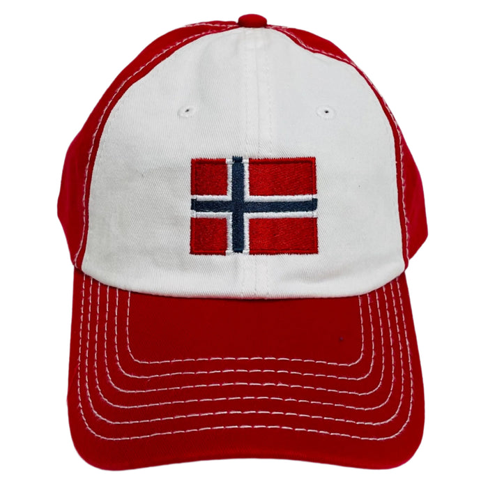 Norway flag on red & white baseball cap