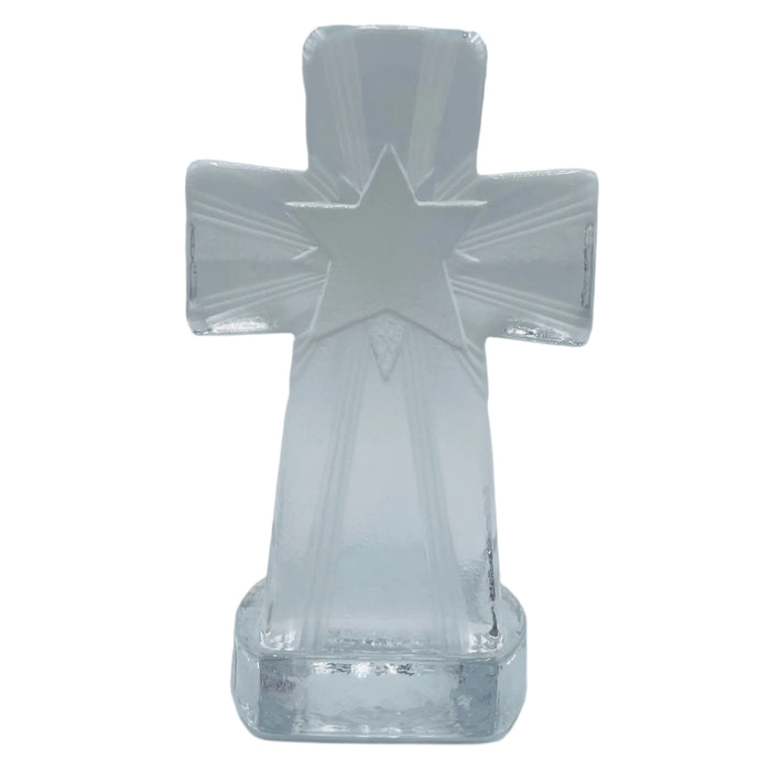Nybro Glass Block Votive Candle holder - Cross