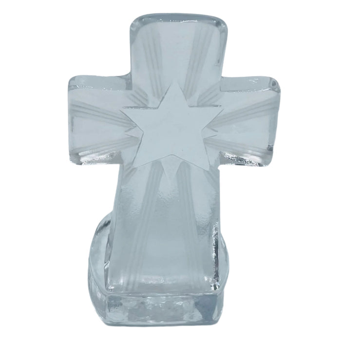Nybro Glass Block Votive Candle holder - Cross