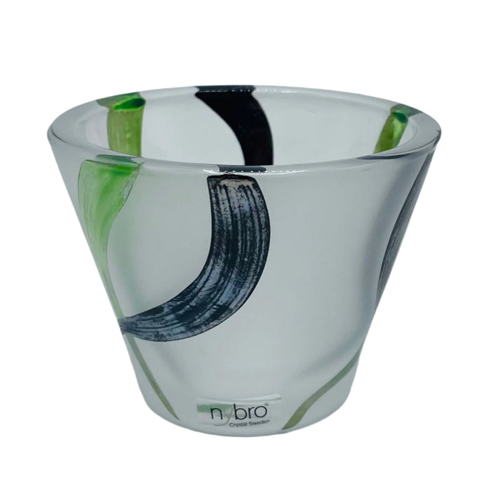 Nybro Molly Glass Votive Candle holder - Black & Green