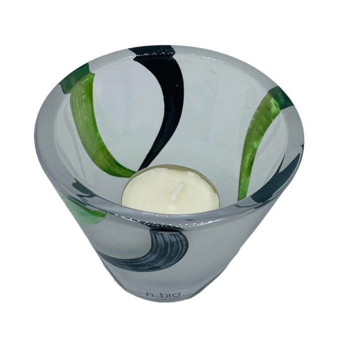 Nybro Molly Glass Votive Candle holder - Black & Green