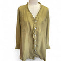 Olive green silk button up shirt