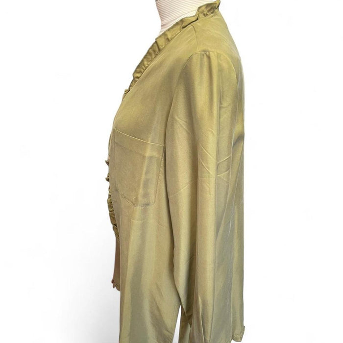 Olive green silk button up shirt