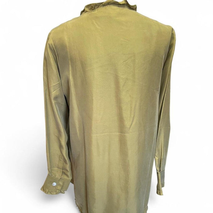 Olive green silk button up shirt