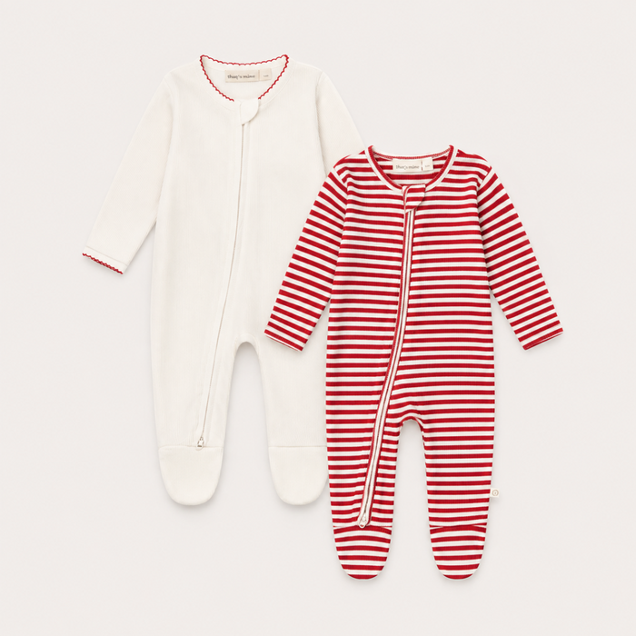 onesie 2-pack - Red stripe/off white red detail