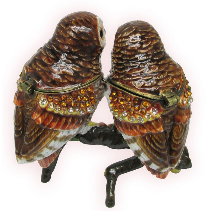 Owl Pair Jeweled Trinket Box Austrian Crystals