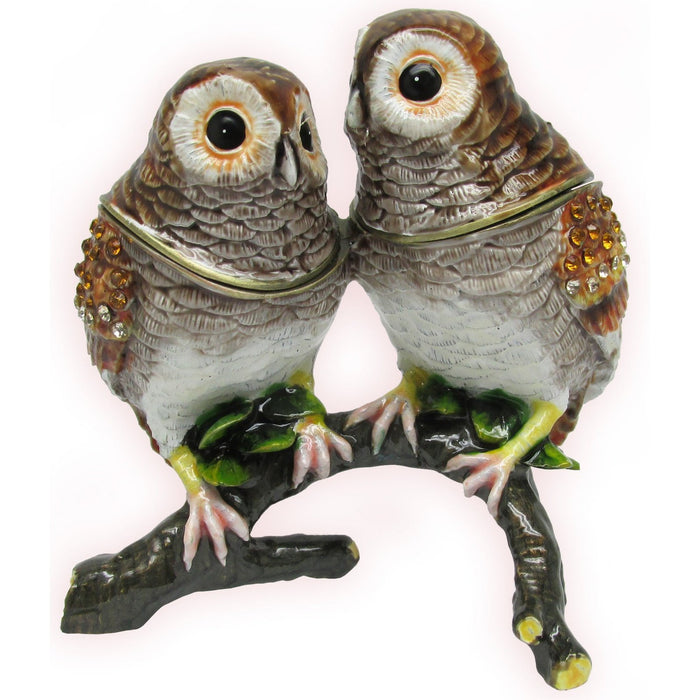 Owl Pair Jeweled Trinket Box Austrian Crystals