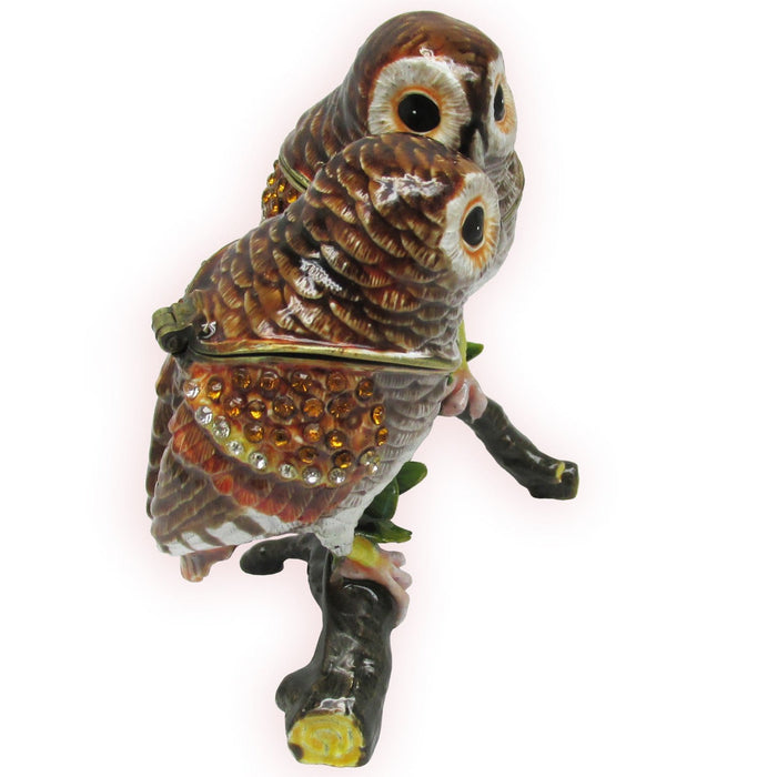 Owl Pair Jeweled Trinket Box Austrian Crystals