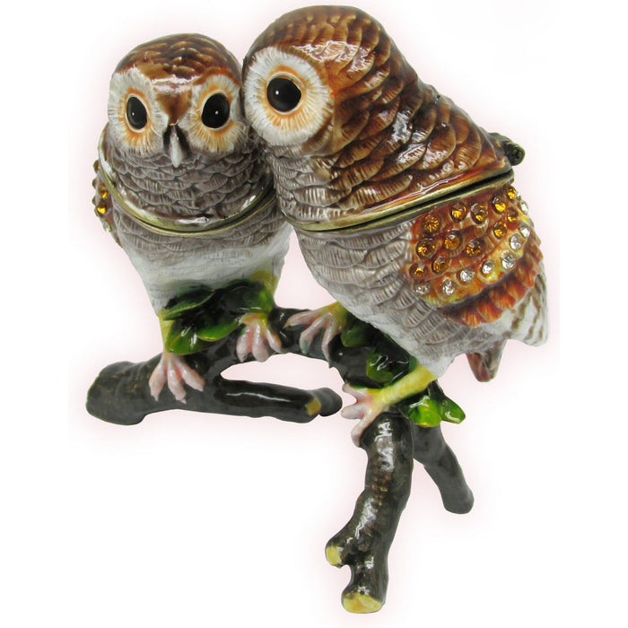 Owl Pair Jeweled Trinket Box Austrian Crystals