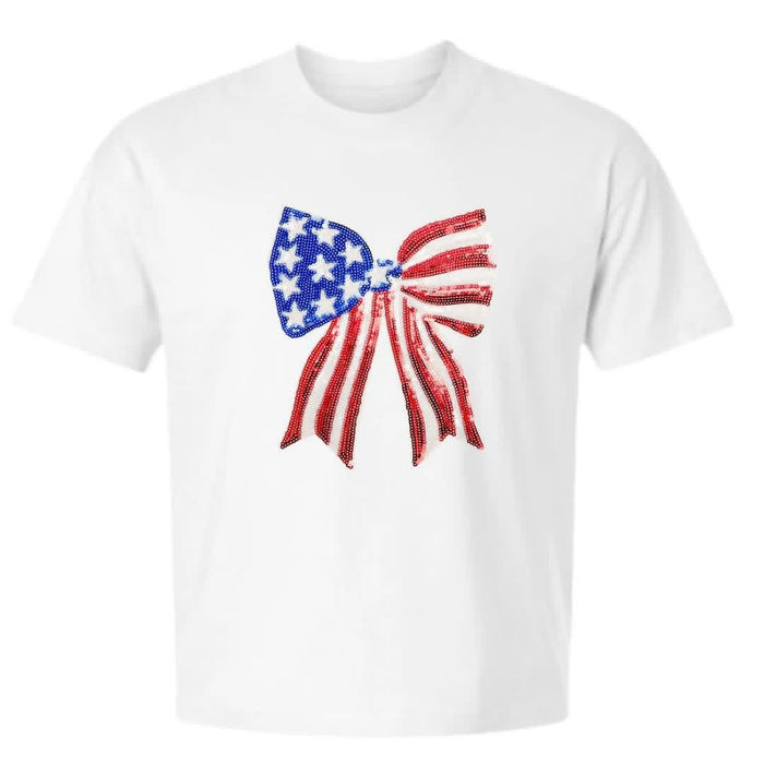 Patriotic Sequin Adult Bow T-Shirt