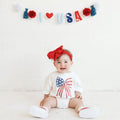 Patriotic Sequin Bow Patch Short Sleeve Romper