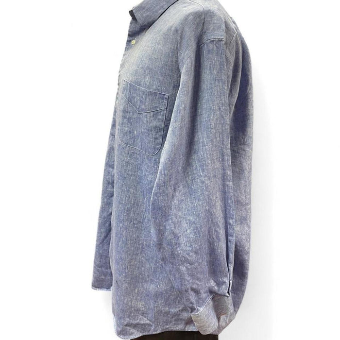Paul fredrick blue linen shirt