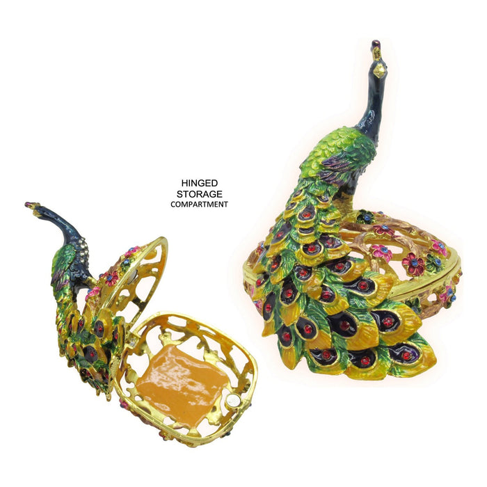 Peacock Jeweled Trinket Box Austrian Crystals,