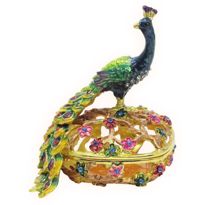 Peacock Jeweled Trinket Box Austrian Crystals,