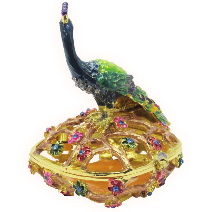 Peacock Jeweled Trinket Box Austrian Crystals,