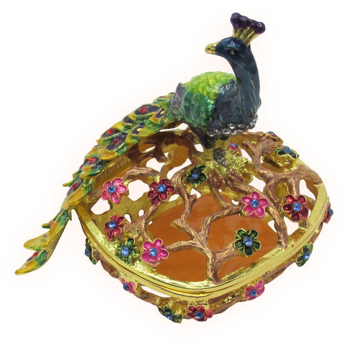 Peacock Jeweled Trinket Box Austrian Crystals,