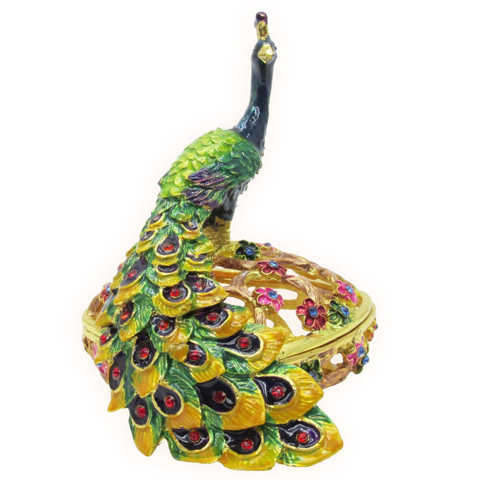 Peacock Jeweled Trinket Box Austrian Crystals,