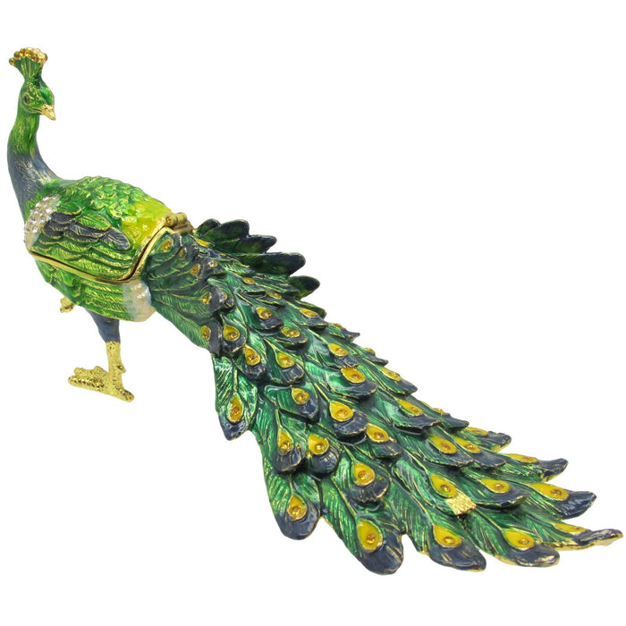 Peacock Large Jeweled Trinket Box Austrian Crystals
