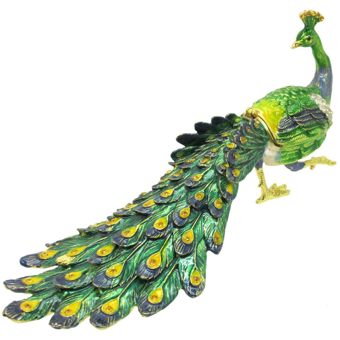 Peacock Large Jeweled Trinket Box Austrian Crystals