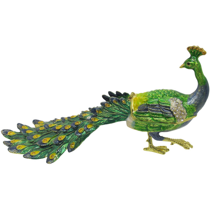 Peacock Large Jeweled Trinket Box Austrian Crystals
