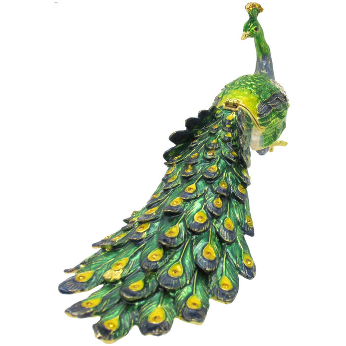 Peacock Large Jeweled Trinket Box Austrian Crystals