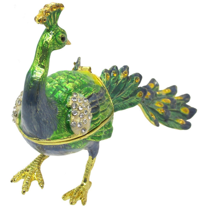 Peacock Large Jeweled Trinket Box Austrian Crystals