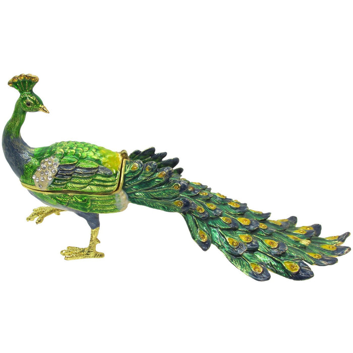 Peacock Large Jeweled Trinket Box Austrian Crystals