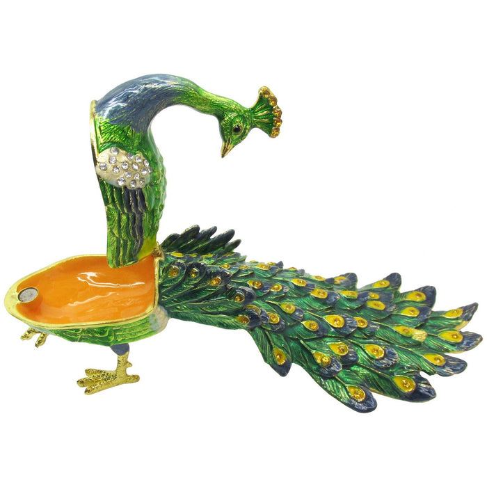 Peacock Large Jeweled Trinket Box Austrian Crystals
