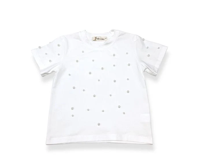 Pearl Stud Tee + Denim Pleat Skirt