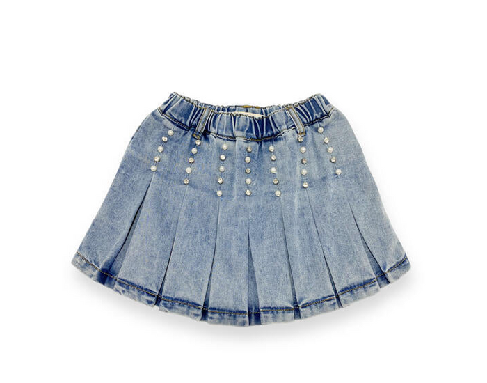 Pearl Stud Tee + Denim Pleat Skirt