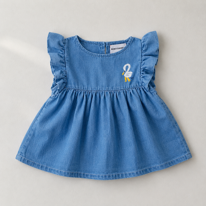 PELICAN RUFFLE WOVEN DRESS