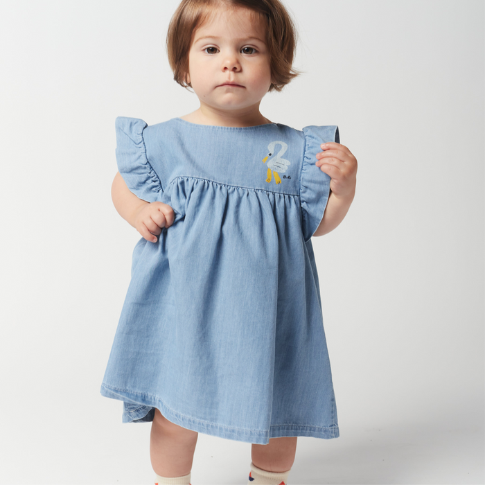 PELICAN RUFFLE WOVEN DRESS