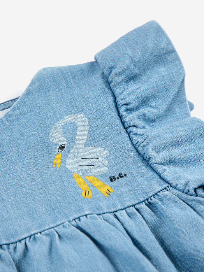 PELICAN RUFFLE WOVEN DRESS
