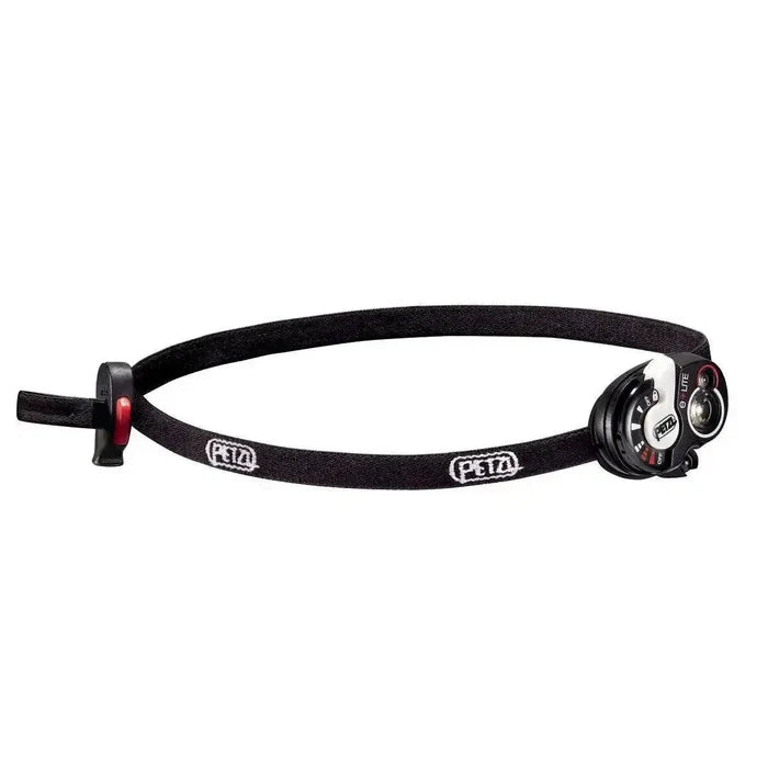 Petzl E+Lite Compact Emergency Head Torch with adjustable black headband, lightweight design, and compact build for outdoor and emergency use.  from  John Bull Clothing