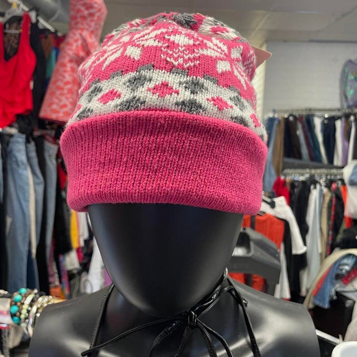 Pink and white snowflake patterned