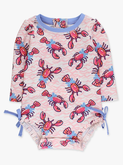 Pink Lobster Lagoon Long Sleeve One Piece Rash Guard