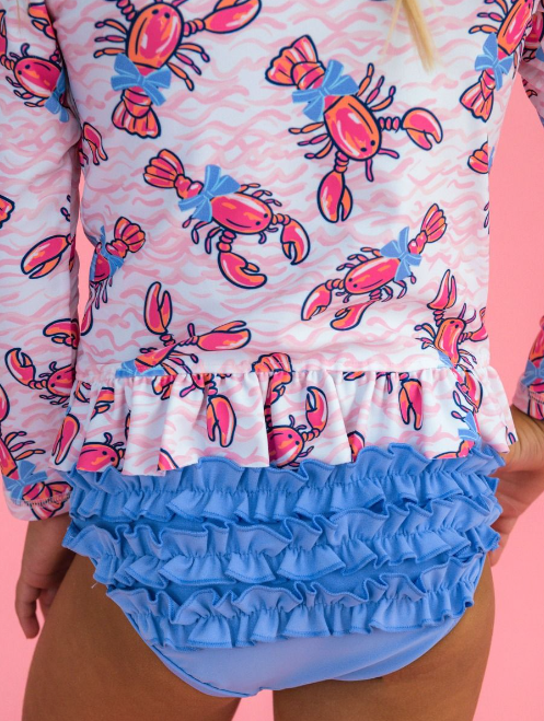 Pink Lobster Lagoon Long Sleeve Rash Guard 2-Piece Swimsuit