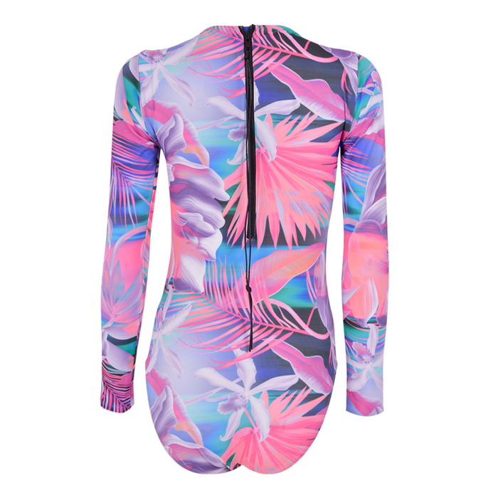 Pink Paradise Long Sleeve Back Zip One-Piece Swimsuit