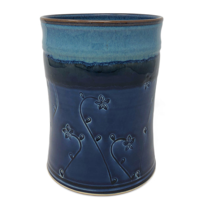 Plays in Mud Pottery Wine Chiller Utensil Crock, Blue Floral