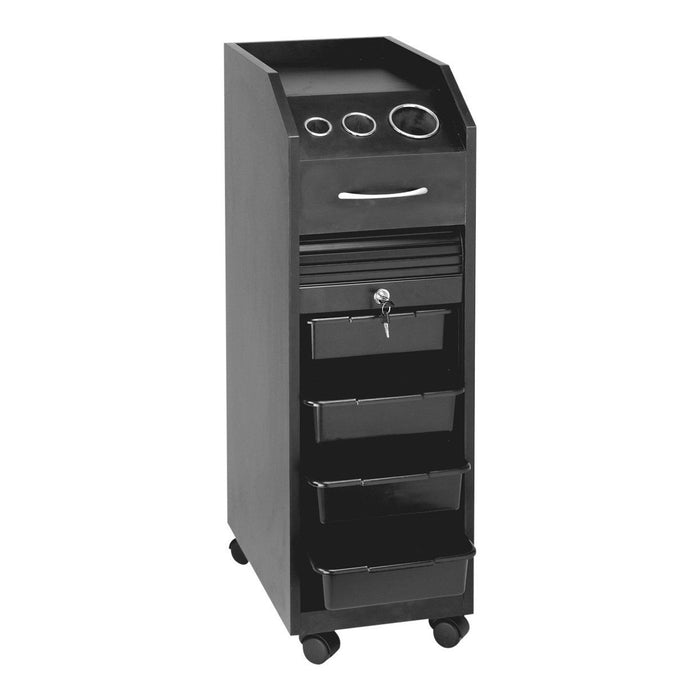 Pibbs Portable Trolley Cart with drawers, cup holders, and a lockable compartment.